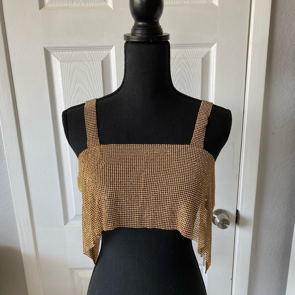 Gold Rhinestone Crop Top - Picture 3 of 7